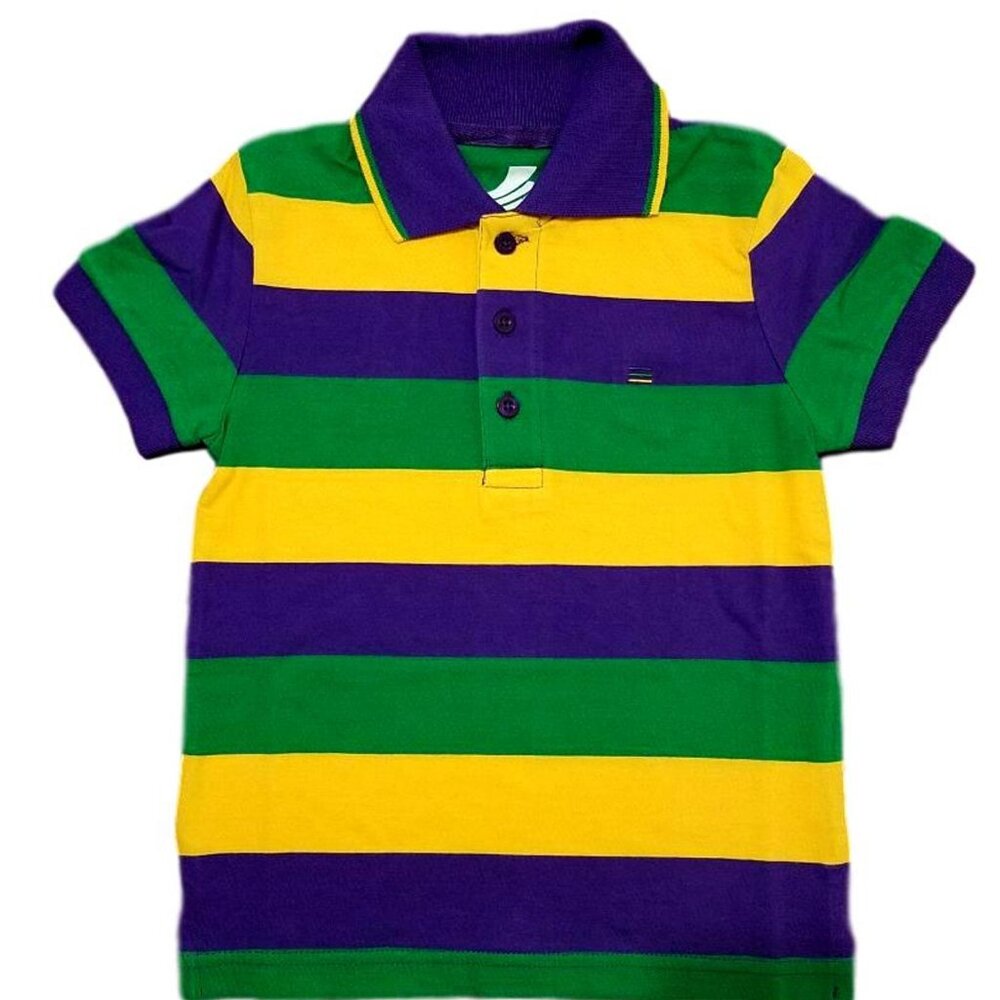 Mardi Gras Classic Stripe Knit Polo Shirt Kid Child S, M, L, XL